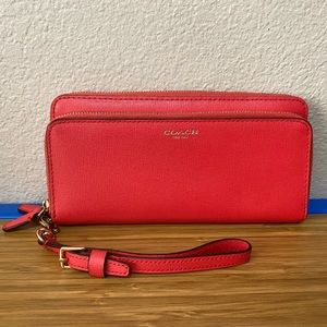 Coach Wallet | Saffiano Leather Double Zip Accordion | Love Red